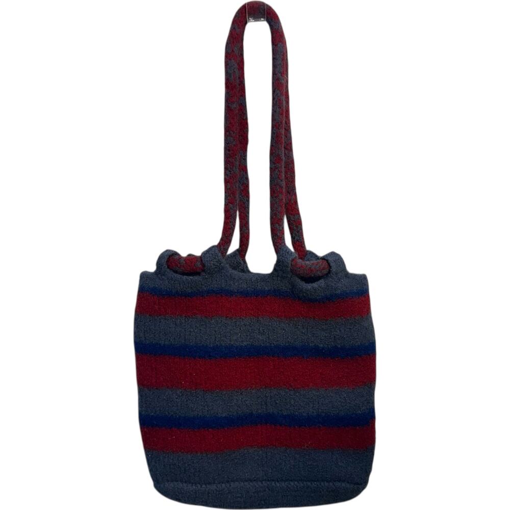 Handmade Wool Felted Striped Tote Bucket Bag Rope Handle Boho Western Art Purse